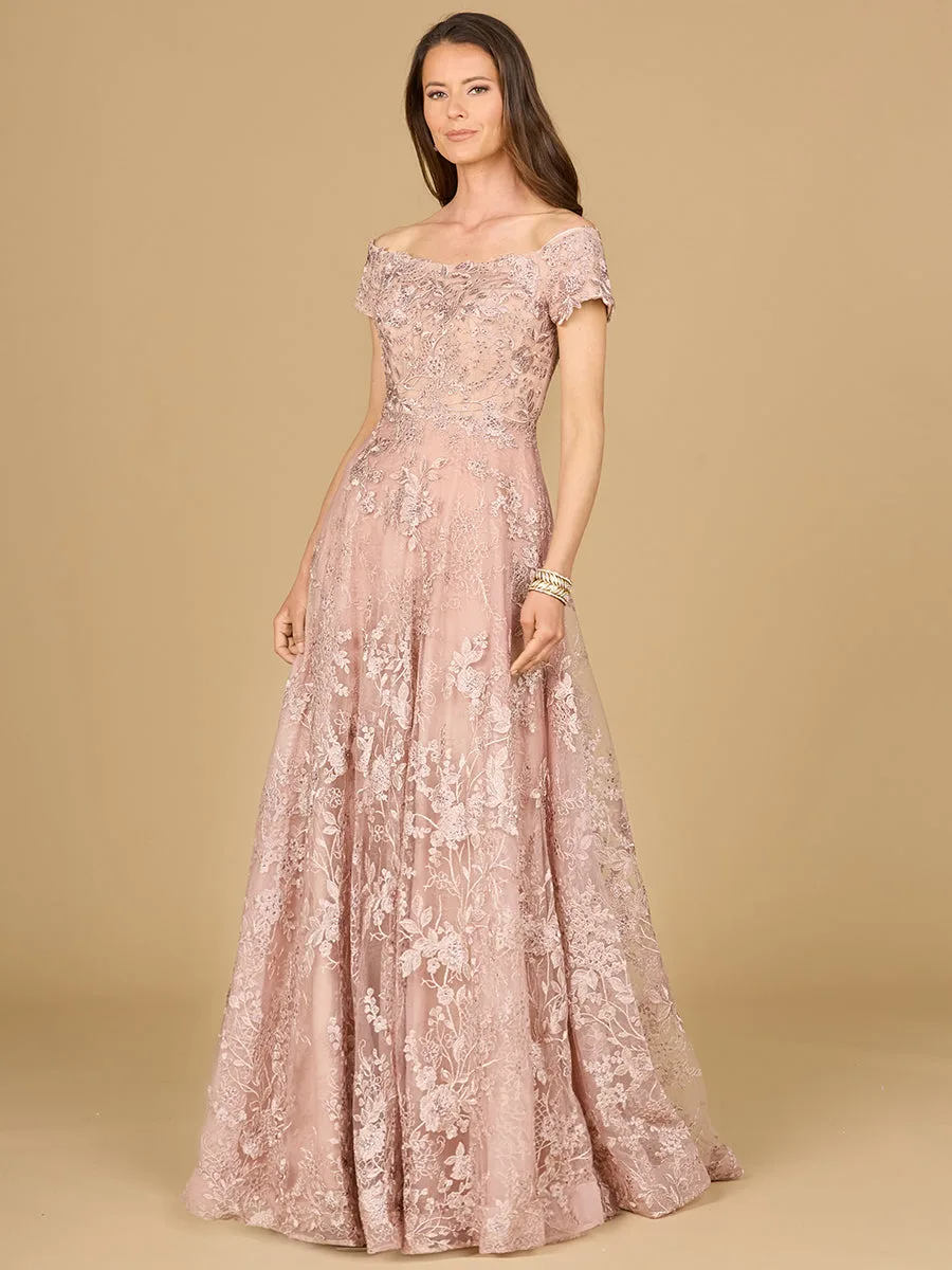 Off Shoulder A-Line Gown by Lara New York — style 29122 in Blush
