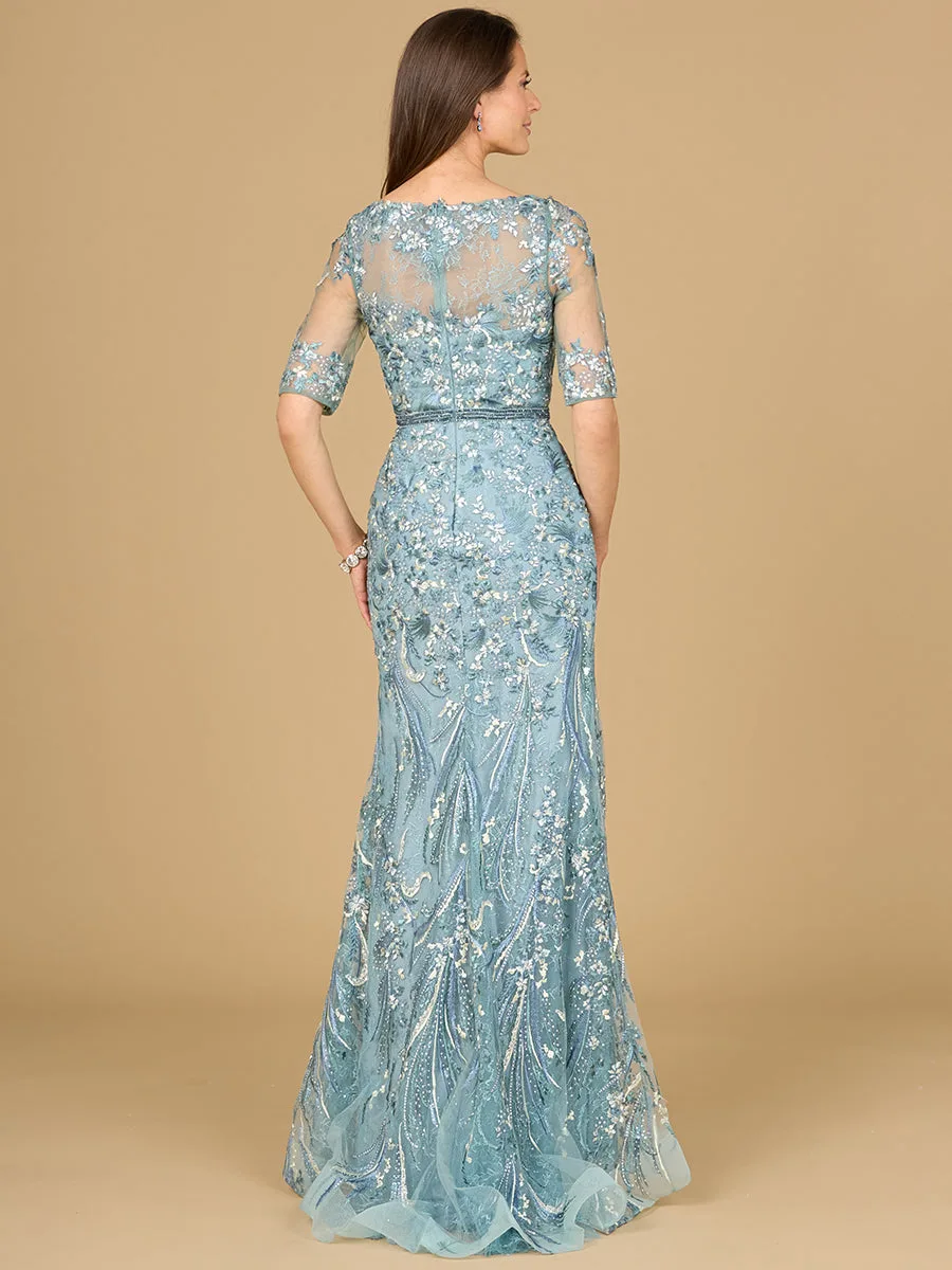 Short Sleeve Lace Fitted Gown by Lara New York — style 29129