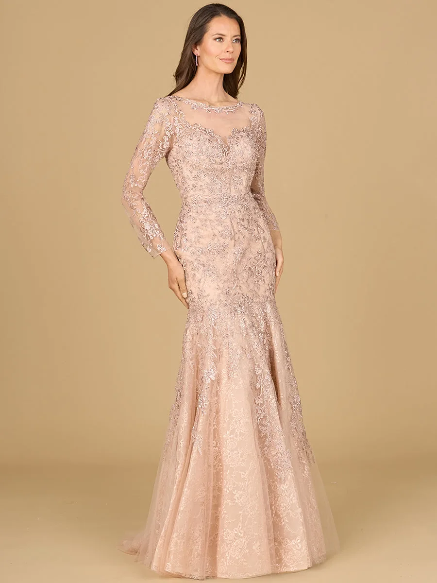 Long Sleeve, Mermaid Lace Gown by Lara New York — style 29130 in Mauve