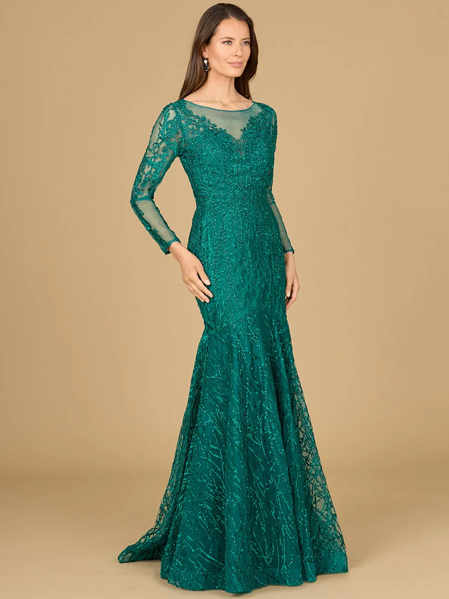 Mermaid, Long Sleeve Lace Gown by Lara New York — style 29131 in Green