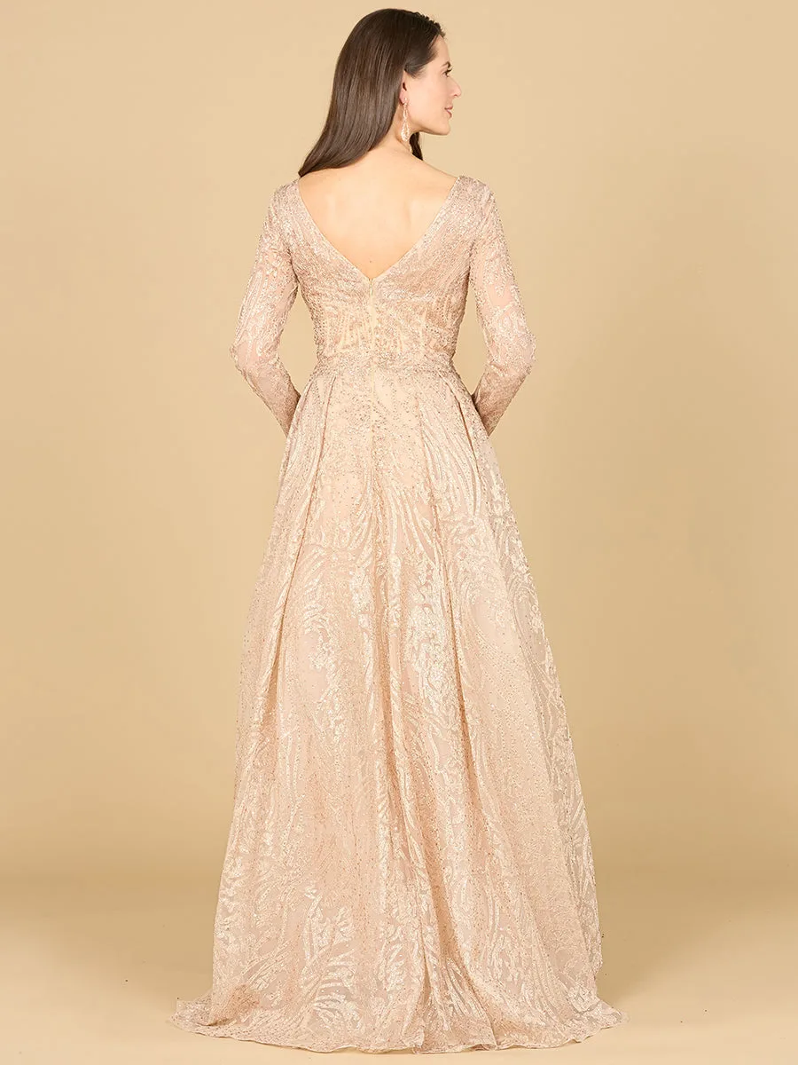 Long Sleeve, A-line Gown with a V-Neckline by Lara New York — style 29142