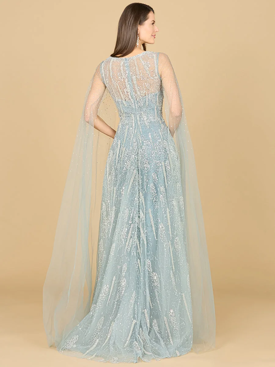 Lace Gown with Cape Sleeves and V-neckline by Lara New York — style 29143