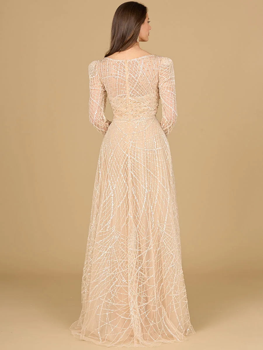 Long Sleeve V-Neck Ballgown by Lara New York — style 29149