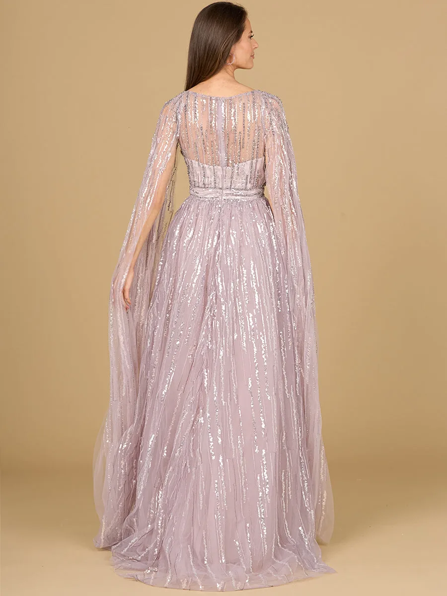 A-line Gown with Long Cape Sleeves by Lara New York — style 29150