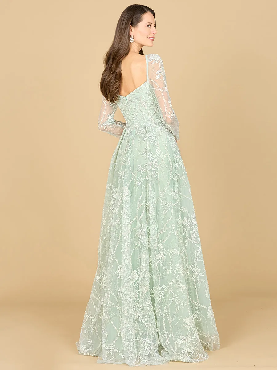 Long Sleeve Beaded Lace Gown by Lara New York — style 29151