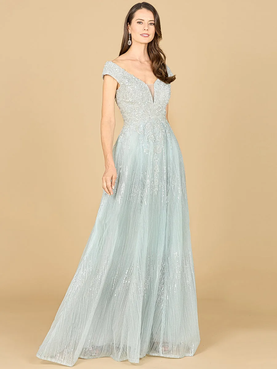 Cap Sleeve Lace Ballgown by Lara New York — style 29160 in Dusty Sage