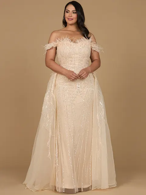 Off Shoulder Gown with Feathers