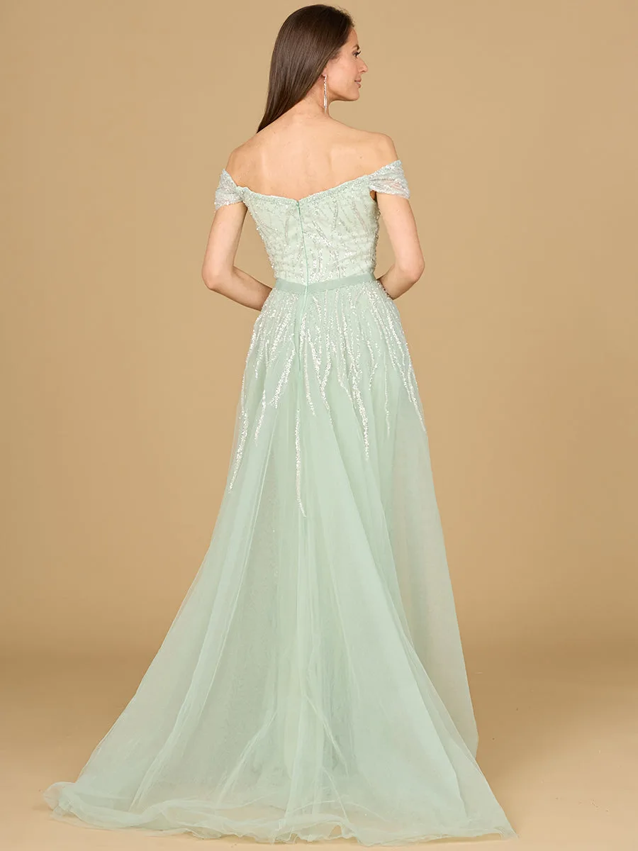 Classic Off Shoulder Overskirt Gown by Lara New York — style 29162