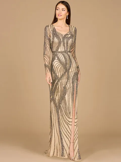 Cascading Beads Long Sleeve Dress