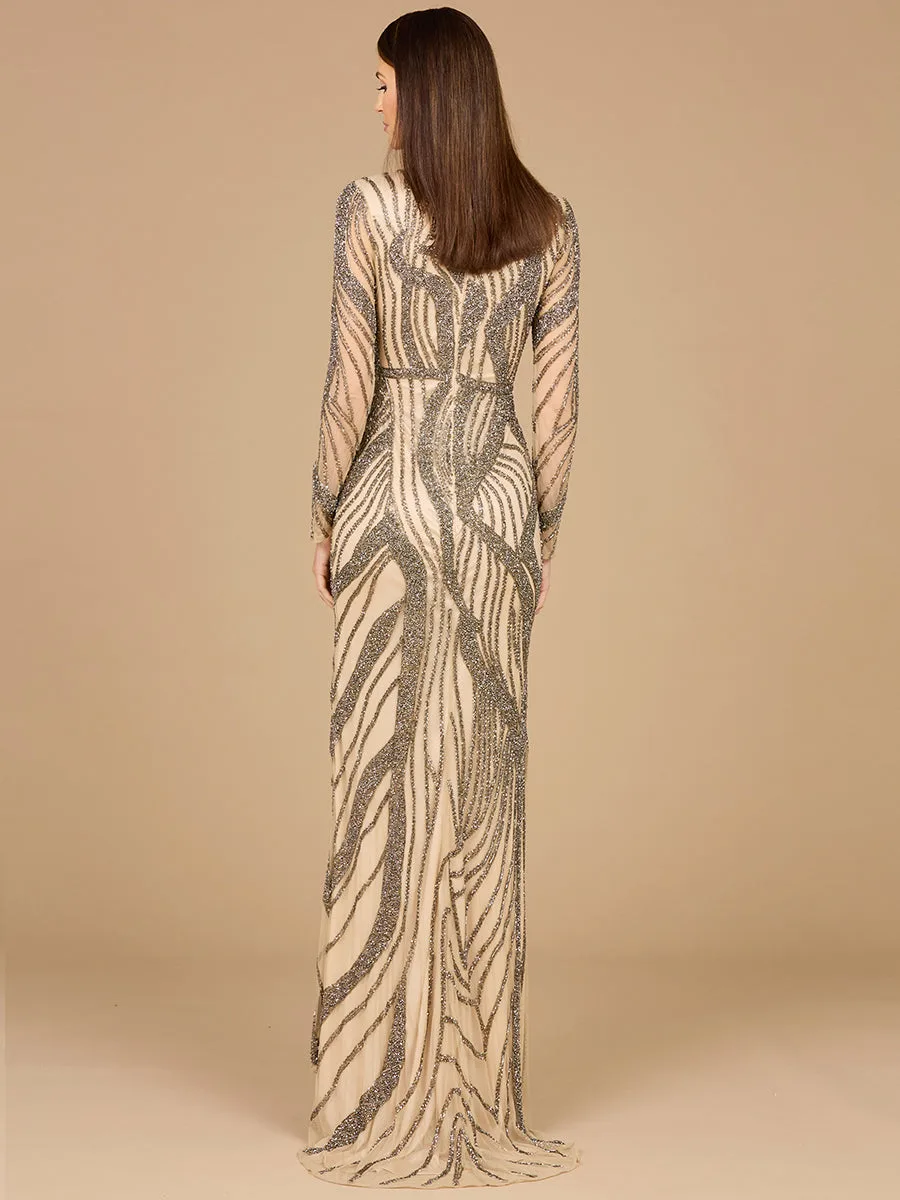 Cascading Beads Long Sleeve Dress by Lara New York — style 29165