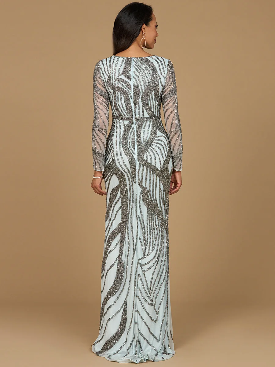 Cascading Beads Long Sleeve Dress by Lara New York — style 29165