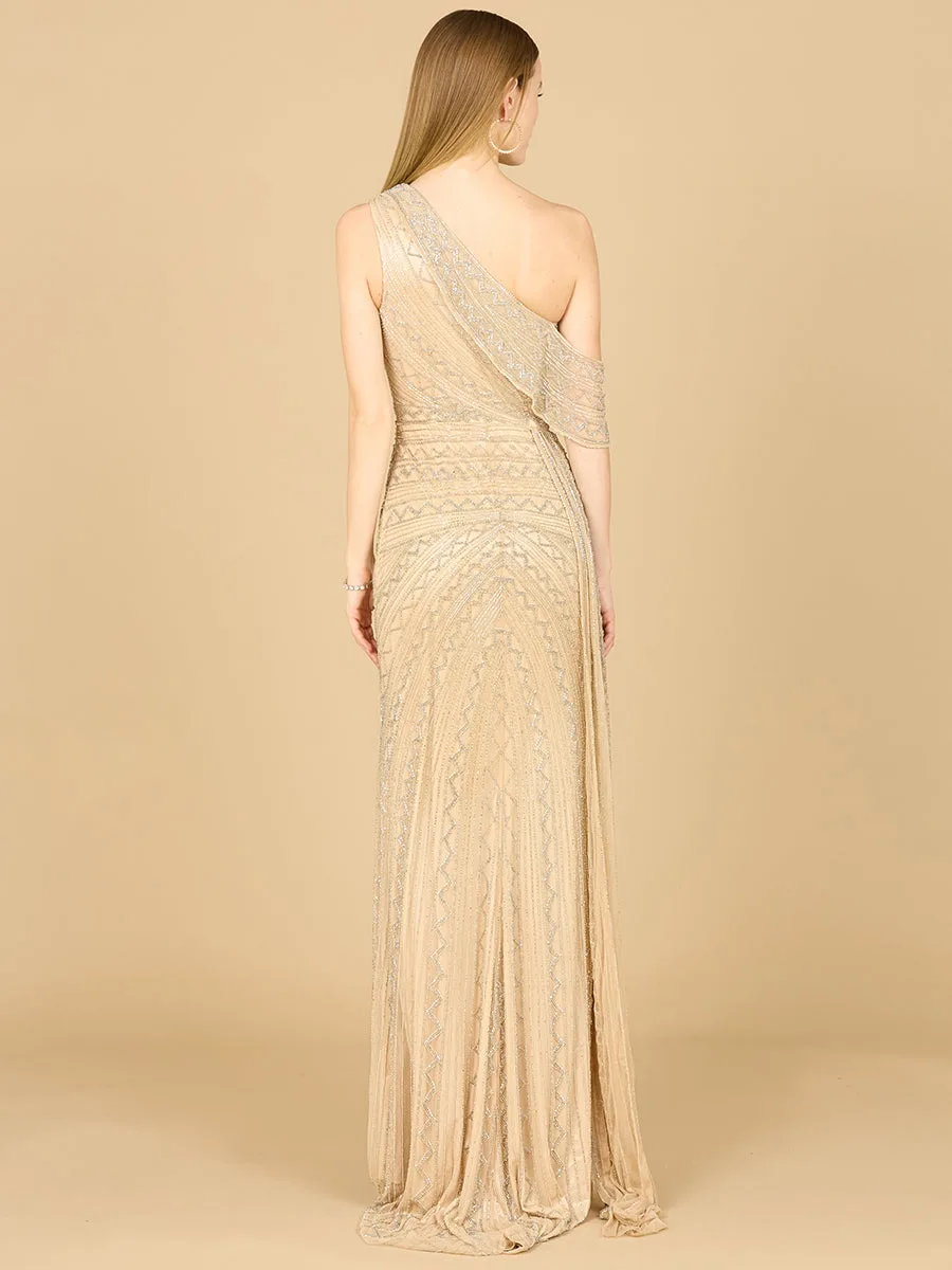 Beaded One Shoulder Dress with Train by Lara New York — style 29168