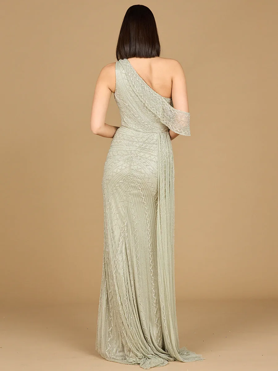 Beaded One Shoulder Dress with Train by Lara New York — style 29168