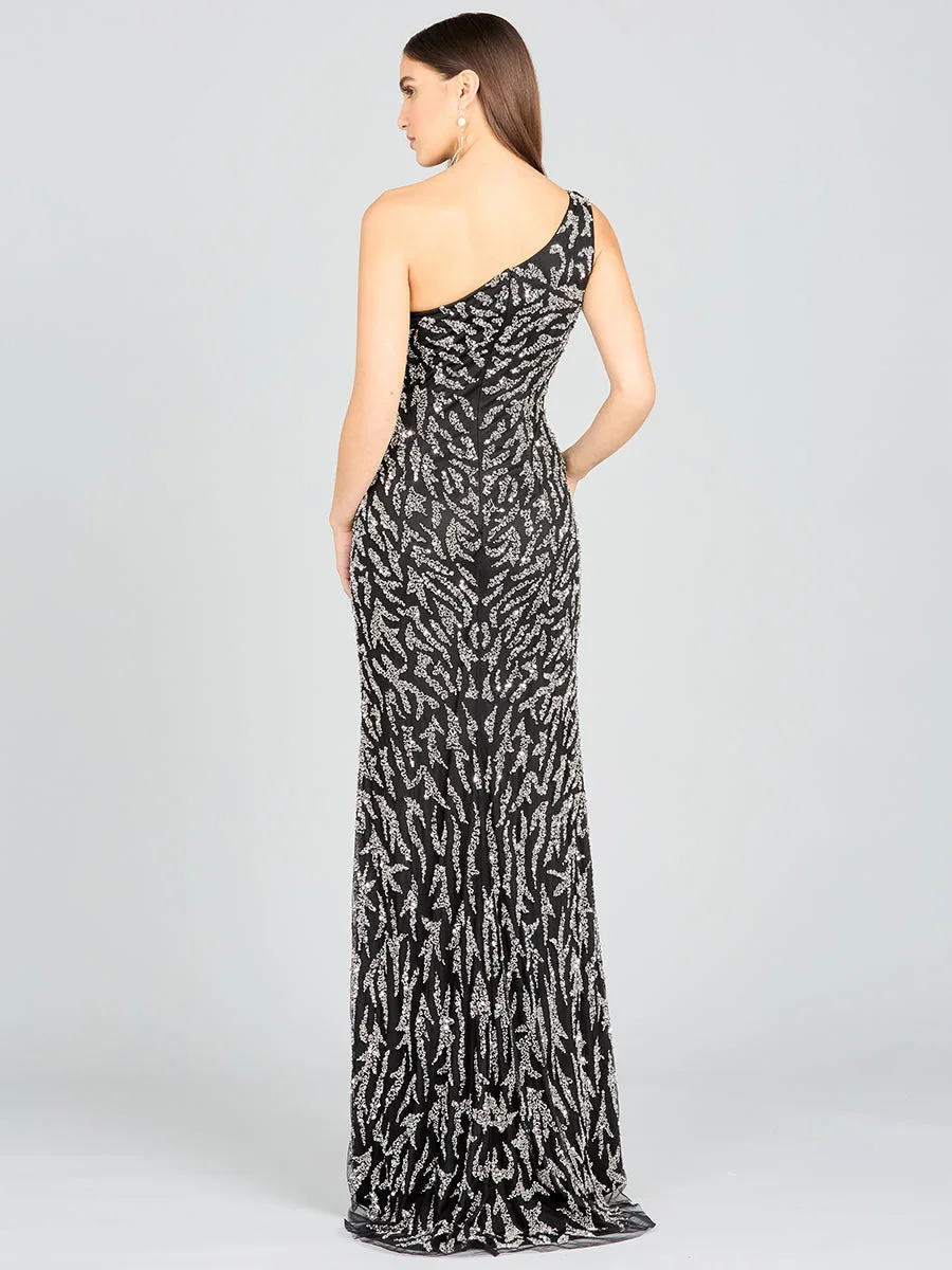 One-Shoulder Beaded Gown with High Slit by Lara New York — style 29170