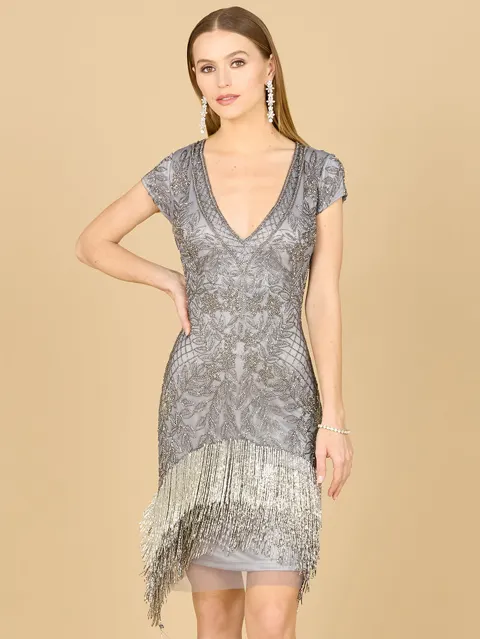 Beaded Fringe Short Cocktail Dress