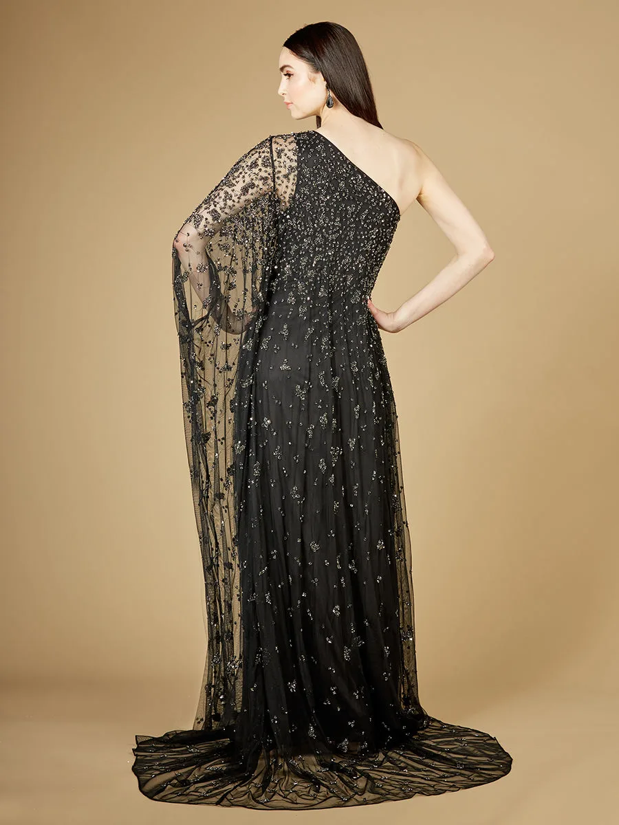 One Shoulder Cape Sleeve Gown by Lara New York — style 29172