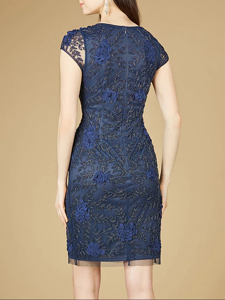 Cap Sleeve Embellished Dress by Lara New York — style 29179