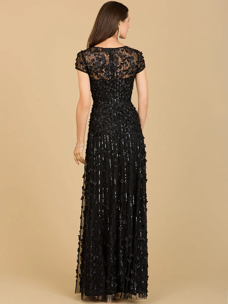 3D Floral Embellished Cap Sleeve Gown by Lara New York — style 29181