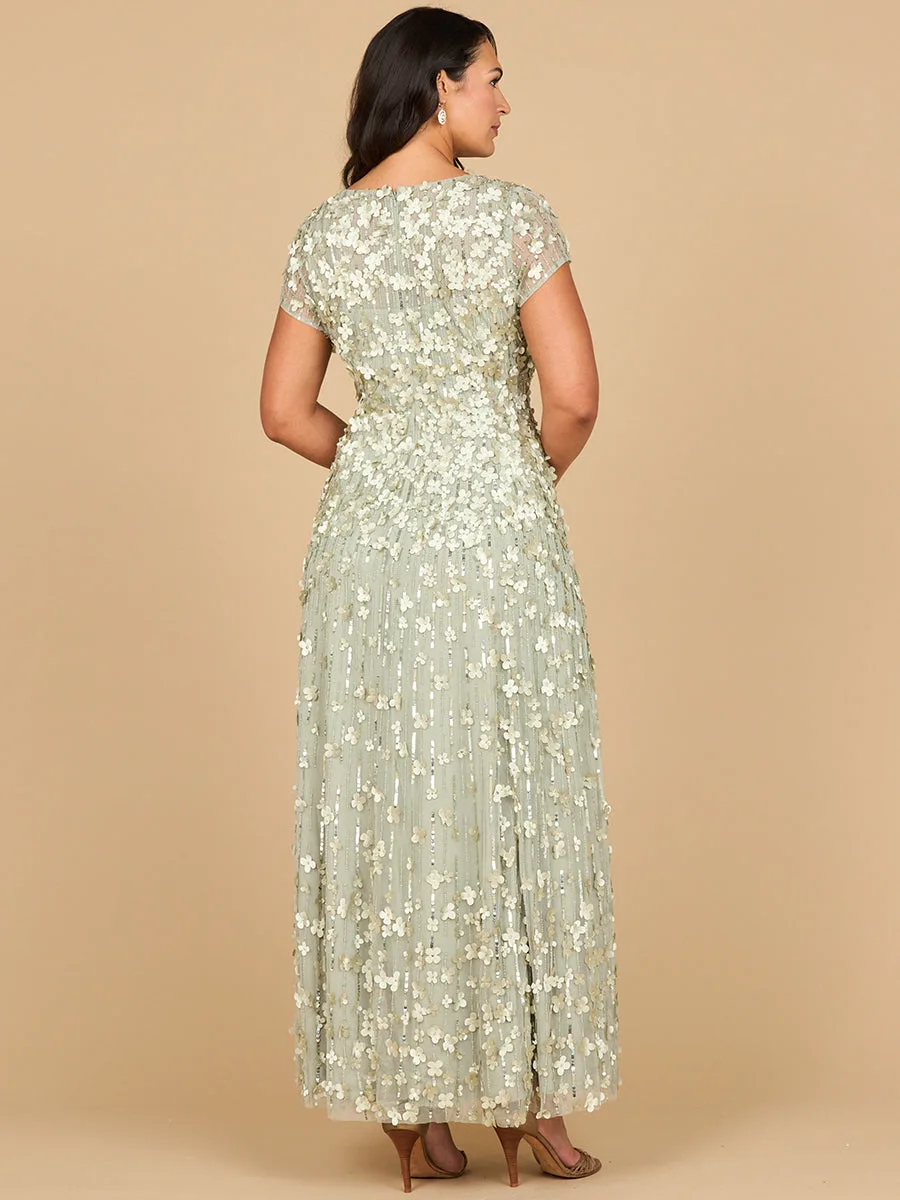 3D Floral Embellished Cap Sleeve Gown by Lara New York — style 29181