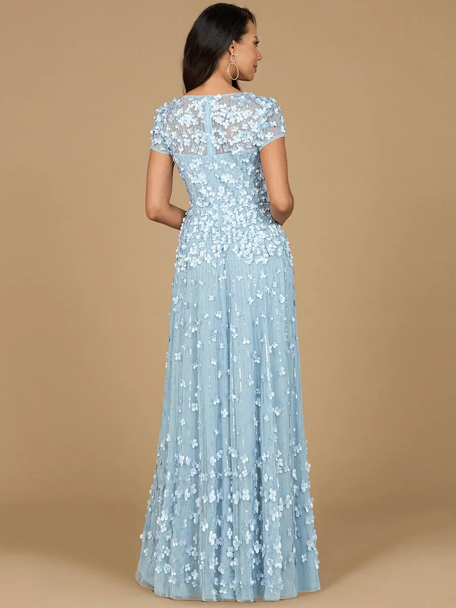 3D Floral Embellished Cap Sleeve Gown by Lara New York — style 29181