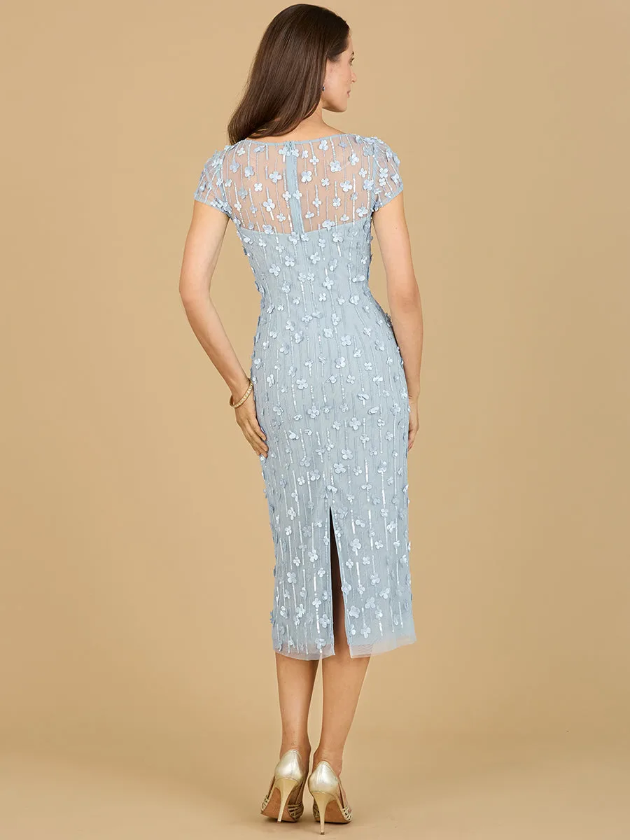 3D Applique Midi Dress with Cap Sleeves by Lara New York — style 29186