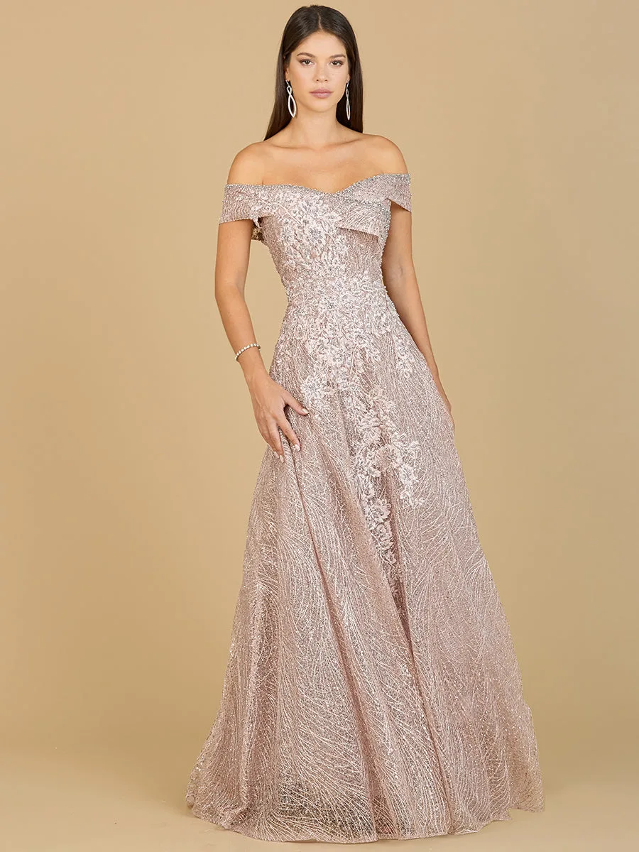 Off Shoulder Embroidered Ballgown by Lara New York — style 29191 in Antique rose