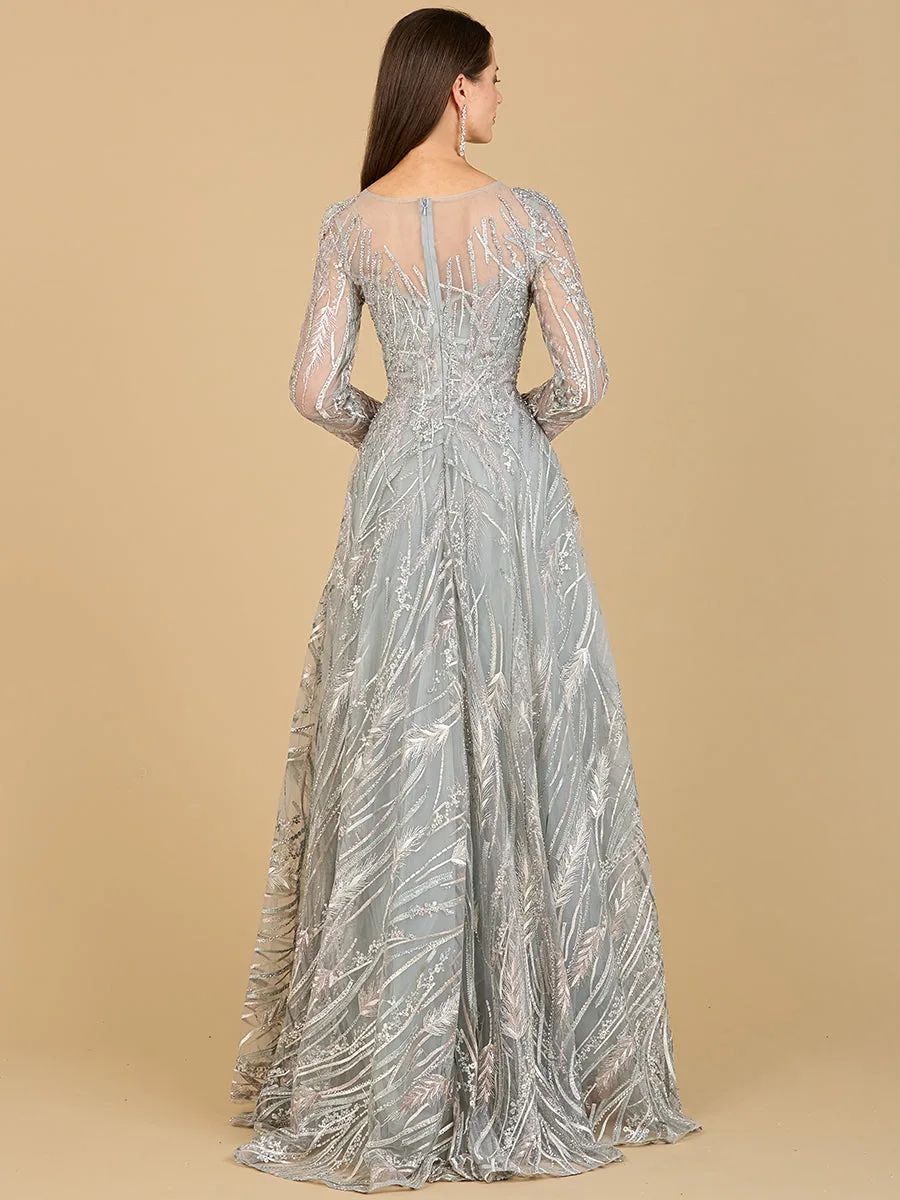 Long Sleeve Illusion Neck Gown by Lara New York — style 29192