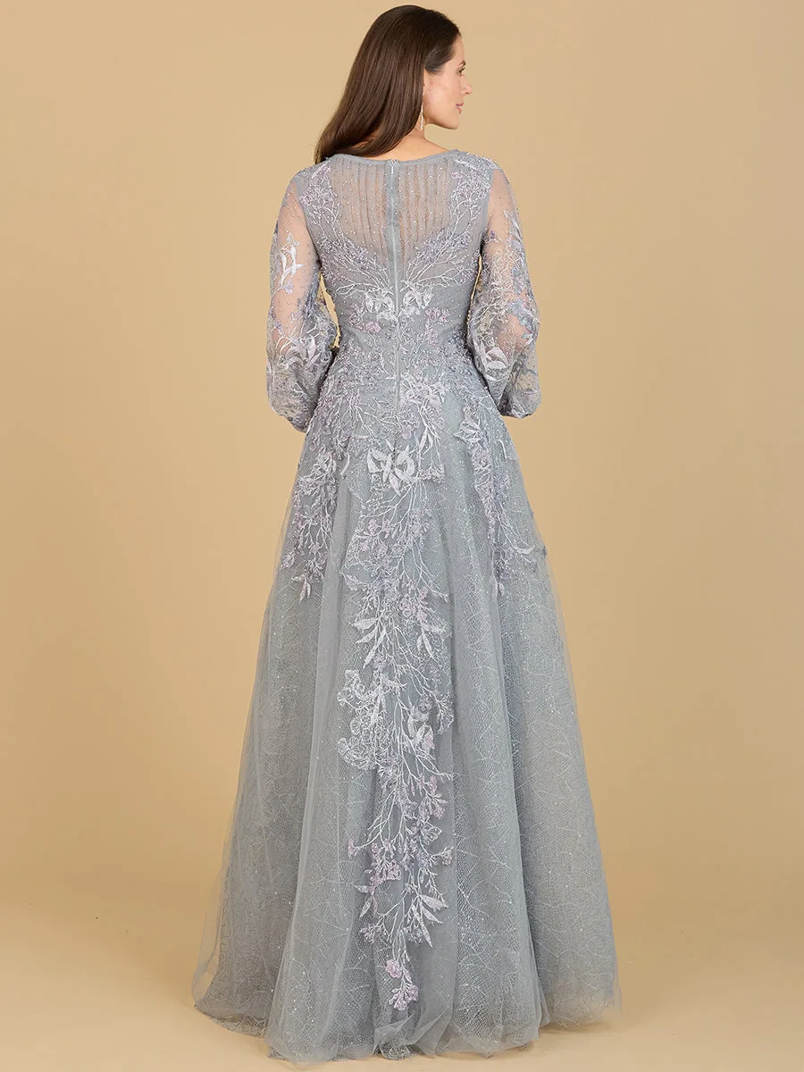 V Neckline Balloon Sleeve Gown by Lara New York — style 29195