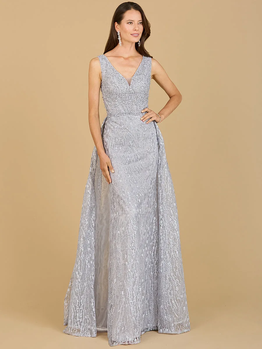 Lace Embroidered Overskirt Dress by Lara New York — style 29197 in Silver