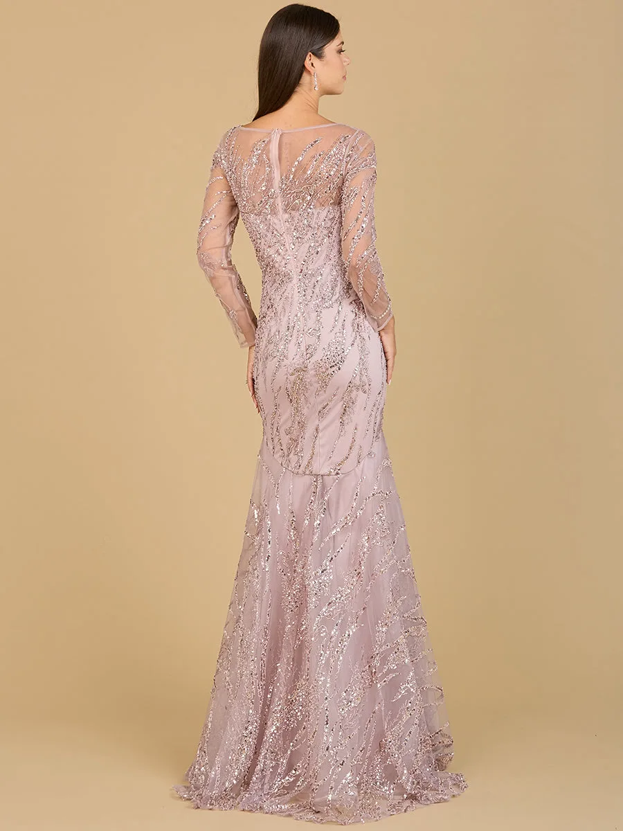 Long Sleeve Mermaid Beaded Gown by Lara New York — style 29199