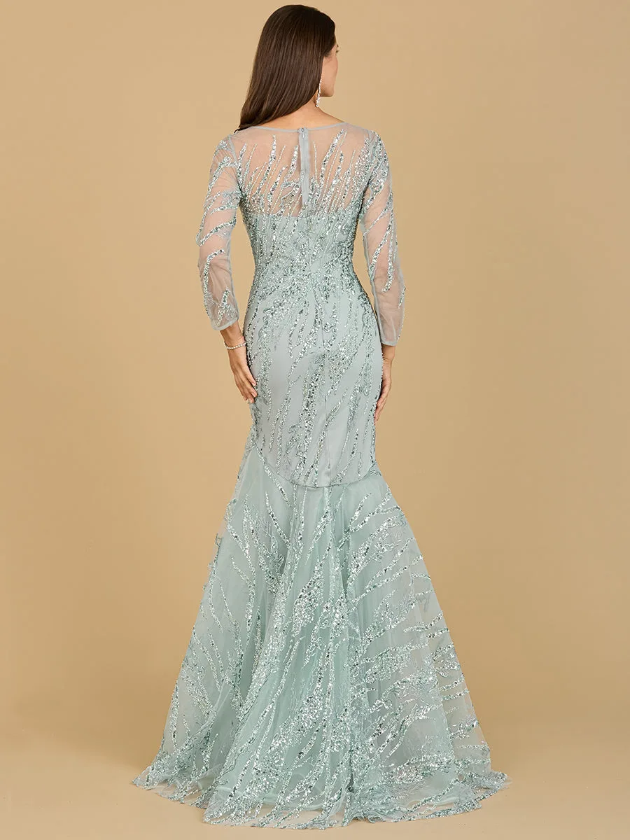 Long Sleeve Mermaid Beaded Gown by Lara New York — style 29199