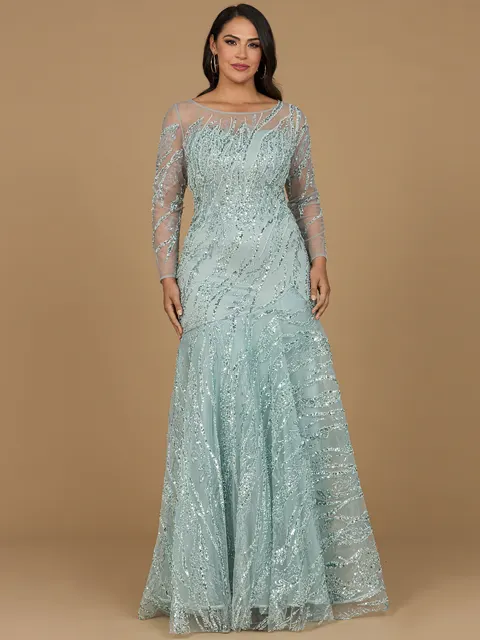 Long Sleeve Mermaid Beaded Gown