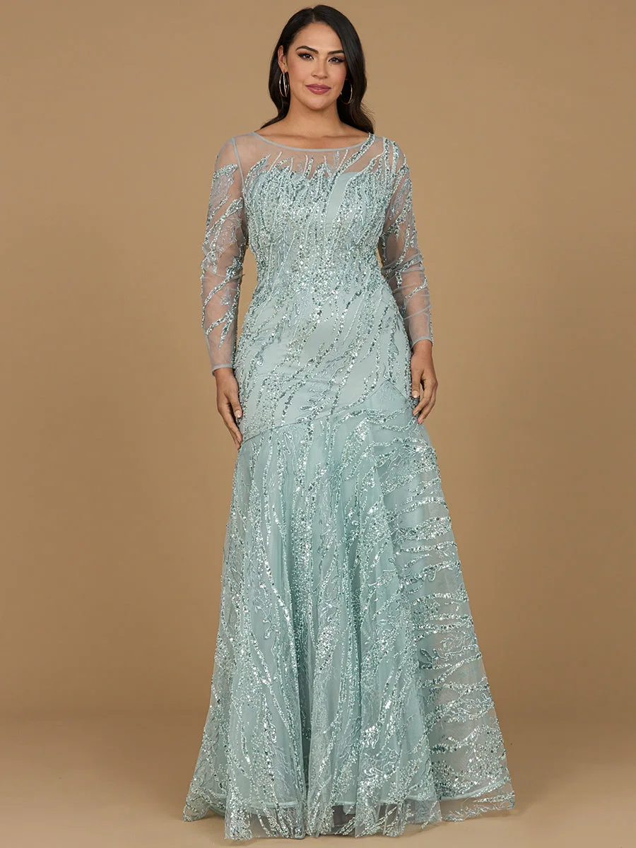 Long Sleeve Mermaid Beaded Gown by Lara New York — style 29199