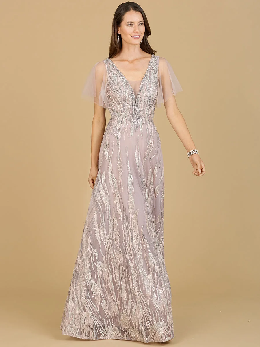 Cape Sleeve V-Neck Gown by Lara New York — style 29201 in Dusty Rose
