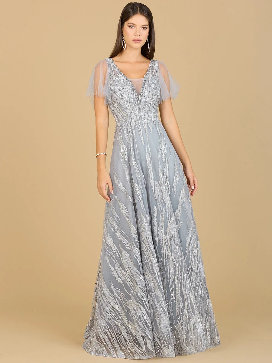 Cape Sleeve V-Neck Gown by Lara New York — style 29201 in Slate