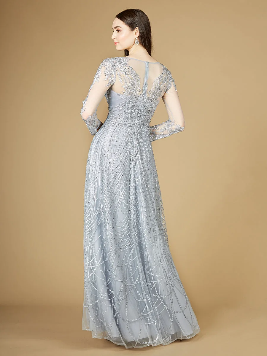 Long Sheer Sleeve V-Neckline Sheath Gown by Lara New York — style 29206