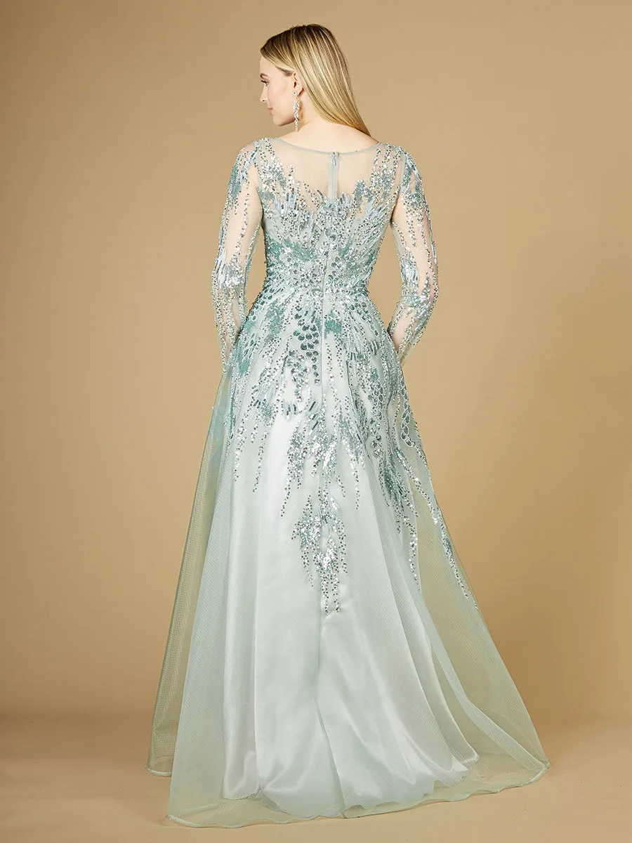 High Neck Lace Gown with Sheer Sleeves by Lara New York — style 29208