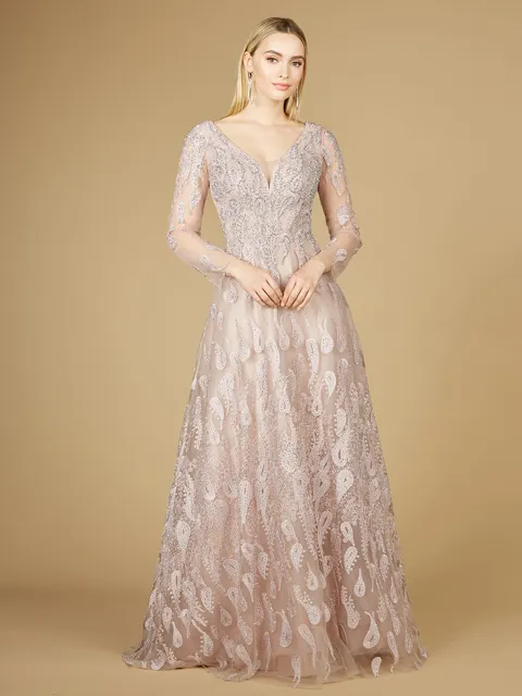 Long Sleeve V-Neck Ballgown