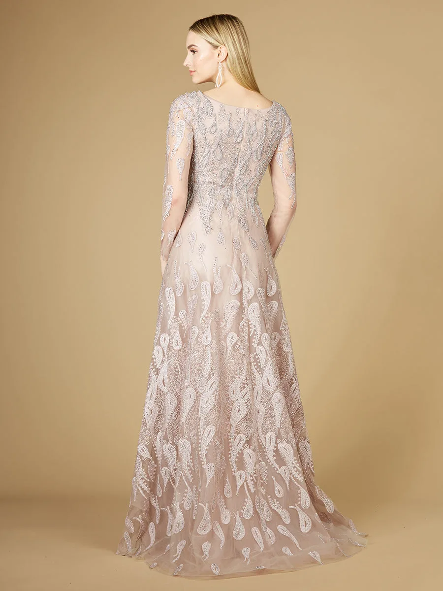 Long Sleeve V-Neck Ballgown by Lara New York — style 29212