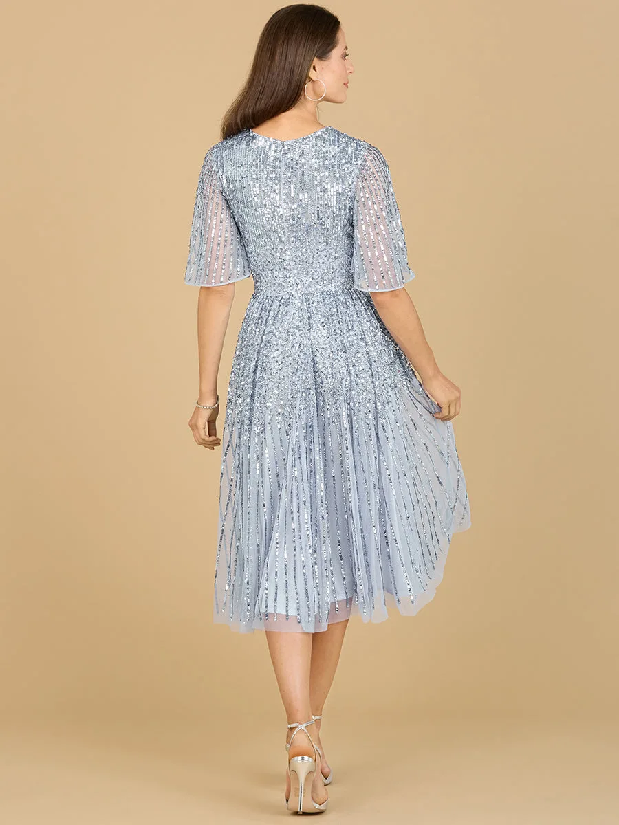Flowing, Sequin Midi Dress with Short Sleeves by Lara New York — style 29221