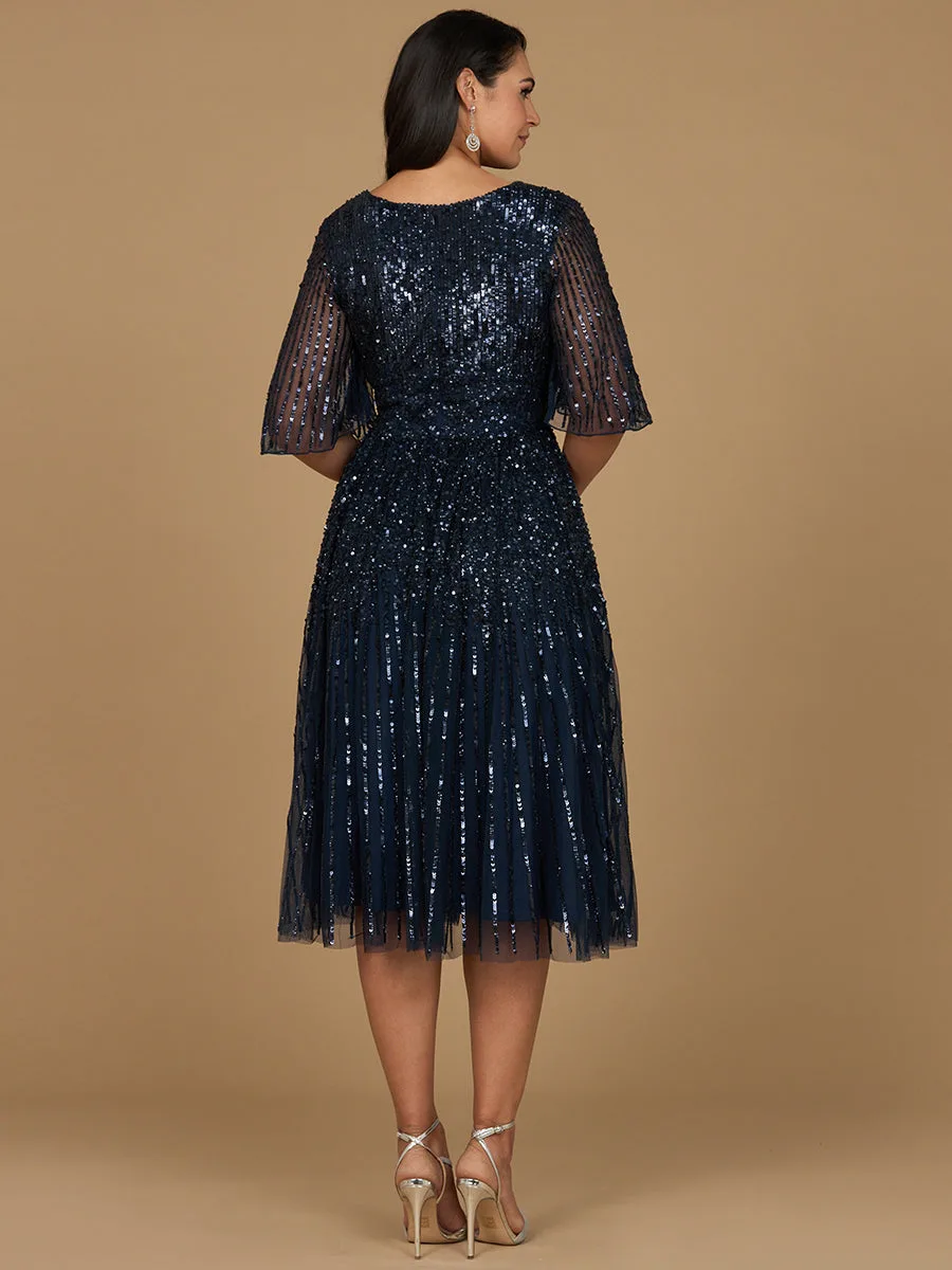 Flowing, Sequin Midi Dress with Short Sleeves by Lara New York — style 29221