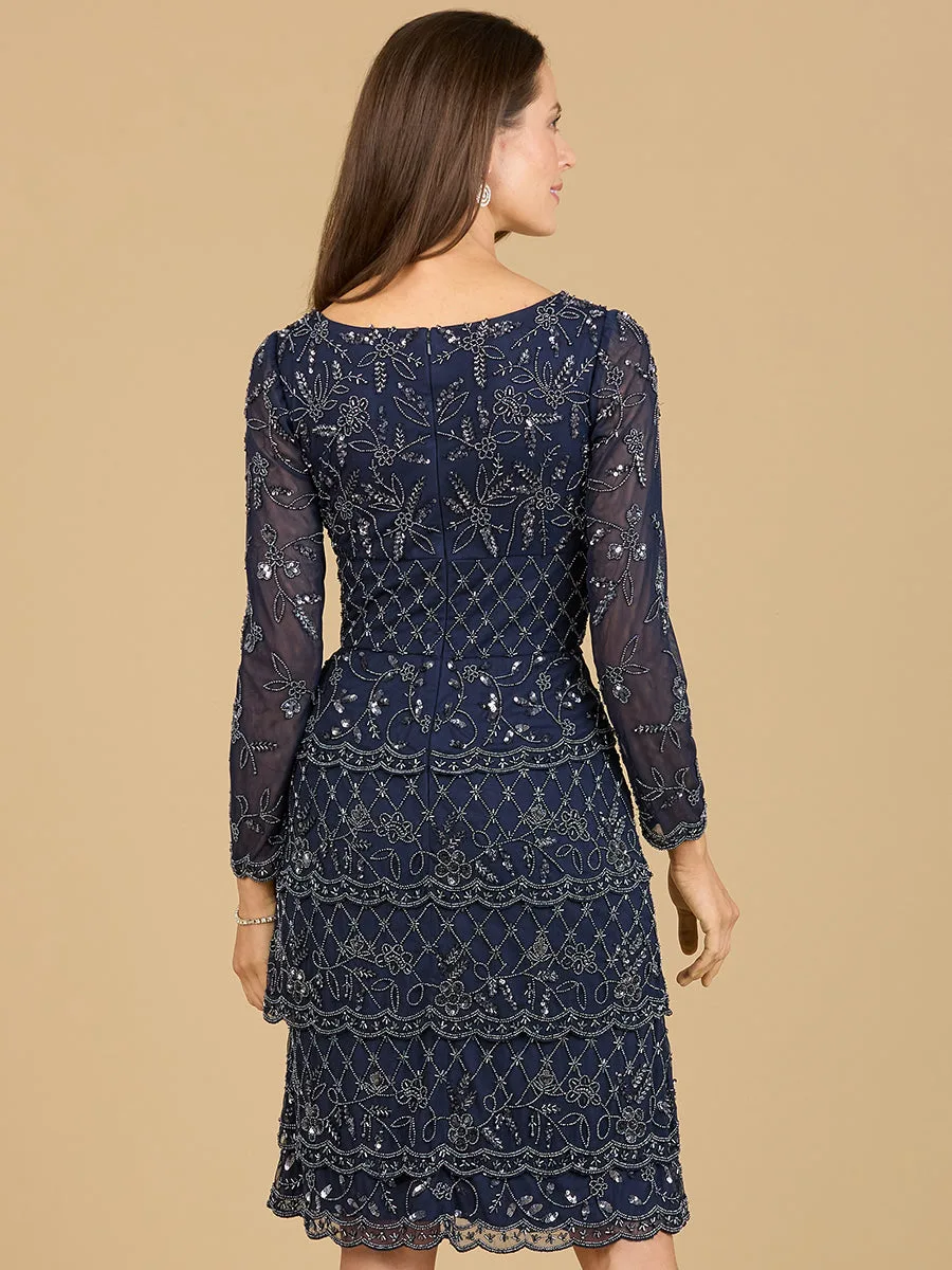 Knee Length, Long Sleeve Cocktail Dress by Lara New York — style 29223