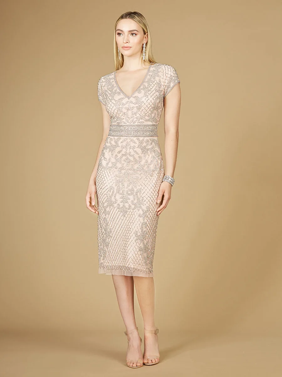 Cap Sleeve Midi Gown by Lara New York — style 29225 in Blush