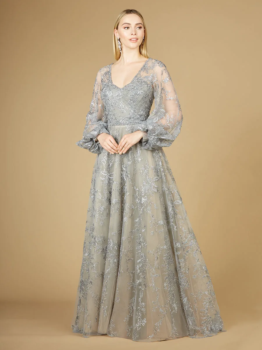 V Neckline Balloon Sleeve Gown by Lara New York — style 29229 in Slate