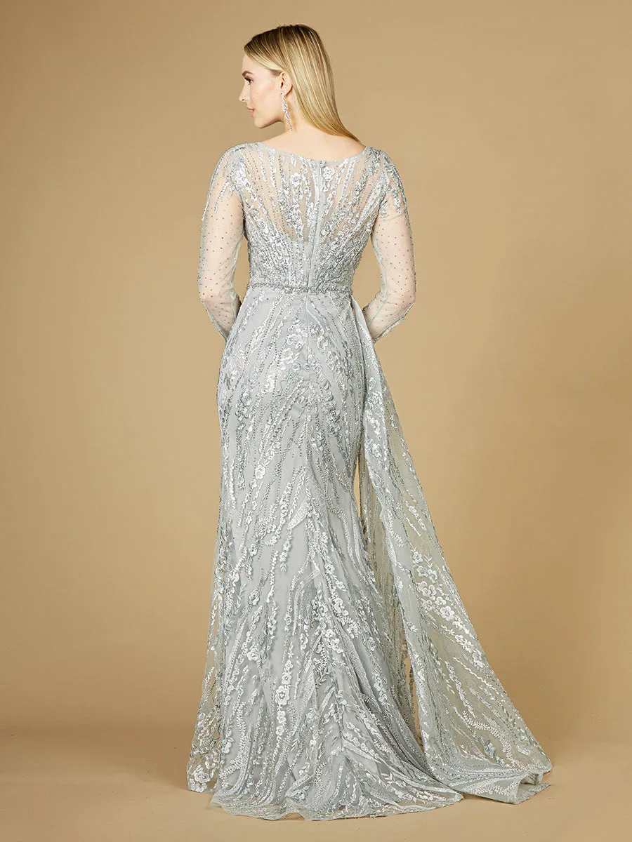Asymmetrical Skirt Overlay Dress with Long Sleeves by Lara New York — style 29230