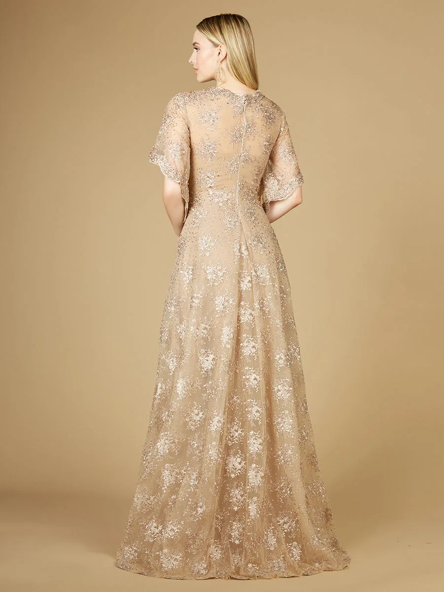 Cape Sleeve V-Neck Gown by Lara New York — style 29237