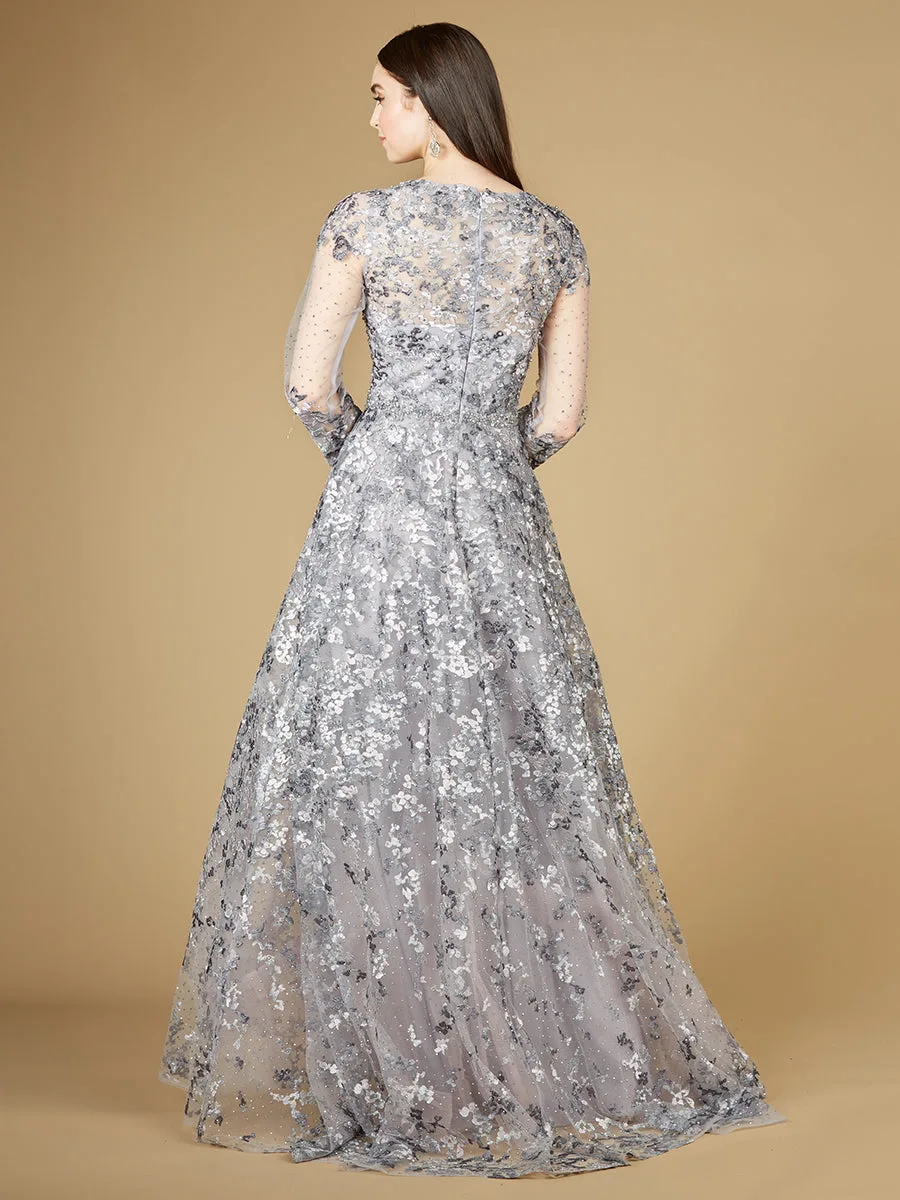 A-line Gown With Long Sleeves, V-Neckline by Lara New York — style 29239
