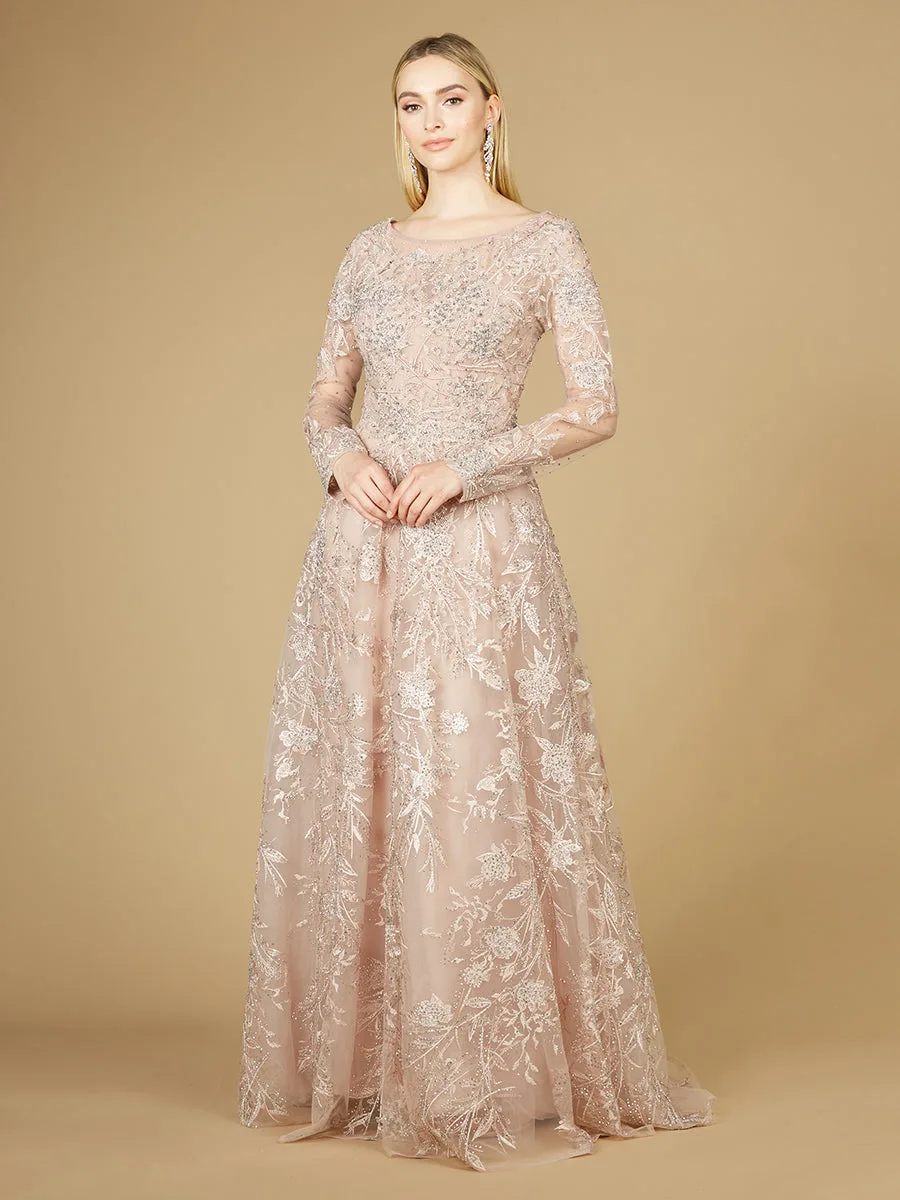 Long Sleeve High Neck Gown by Lara New York — style 29240 in Antique Rose