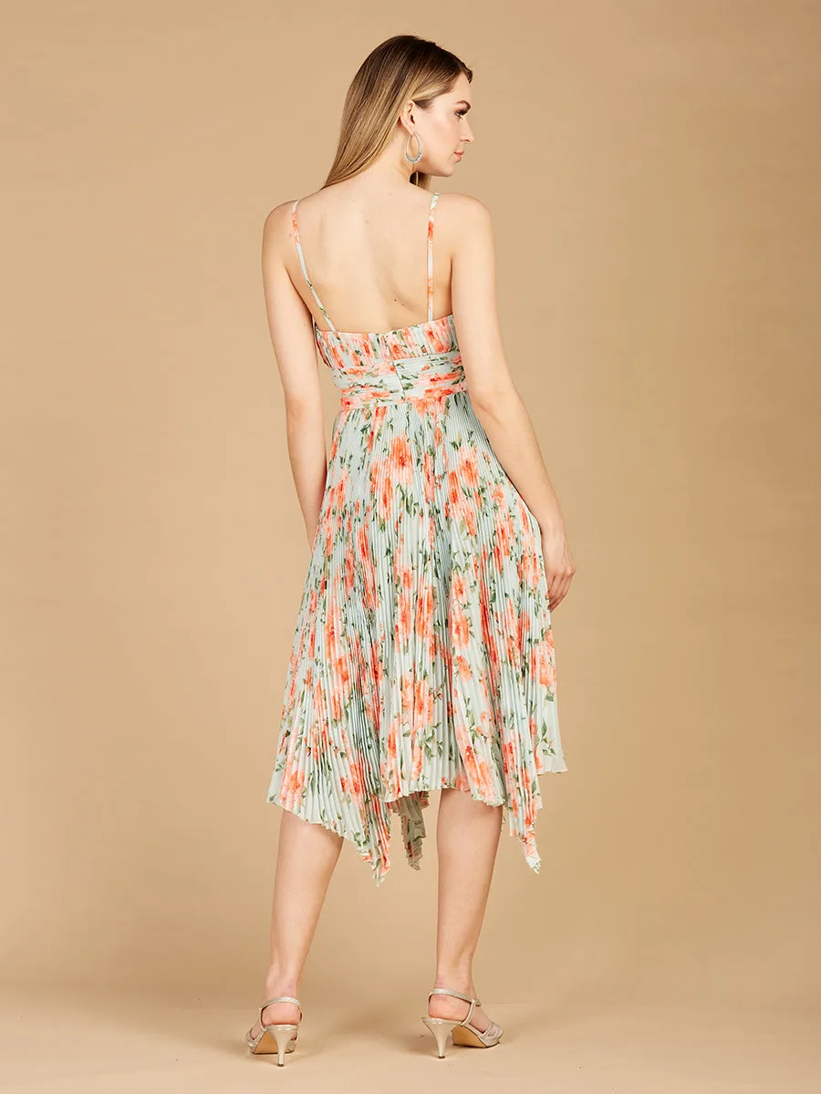 V-Neck Printed Midi Length Dress with Pleats by Lara New York — style 29243