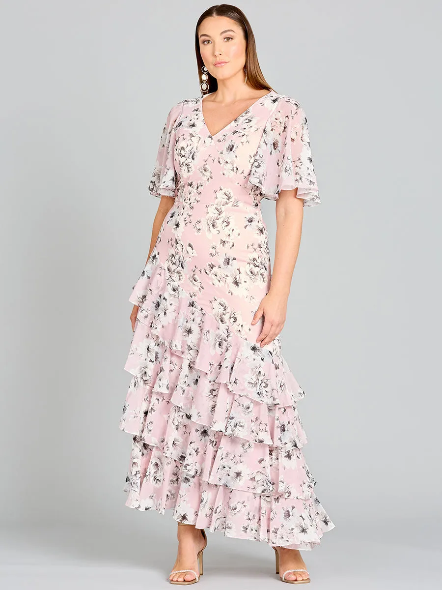 Cape Sleeve Print Dress by Lara New York — style 29246 in Blush